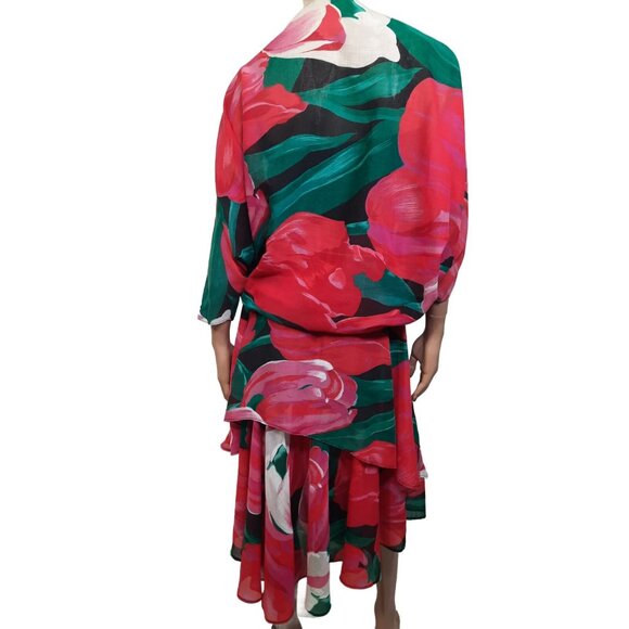 Vintage 80 Sundress Jacket Set size M Large Floral Print Tiered Strapless Midi - Picture 7 of 10